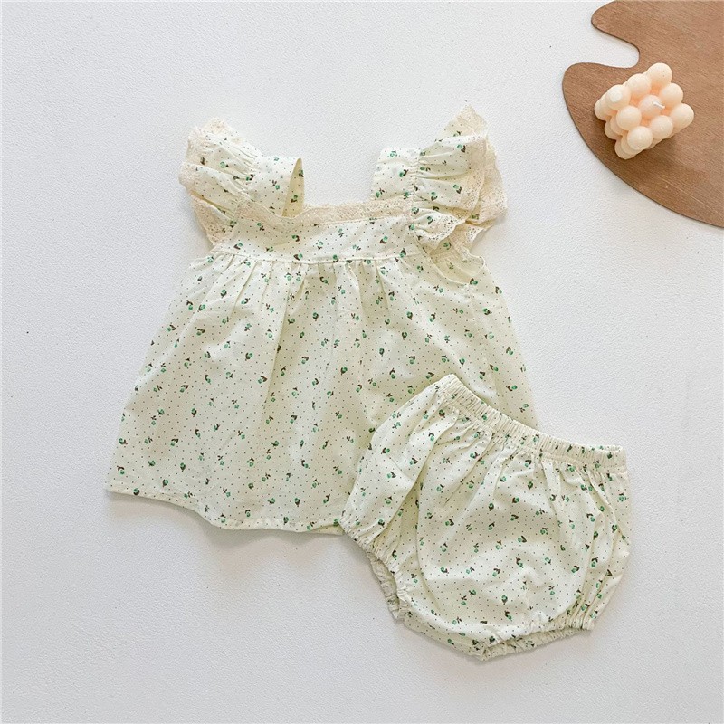 Summer Floral Baby Girl Dress 2pcs Newborn Girl Dress + Bloomer Infant Girl Clothes Sets Infant Baby Clothes 0-2Y Vestidos