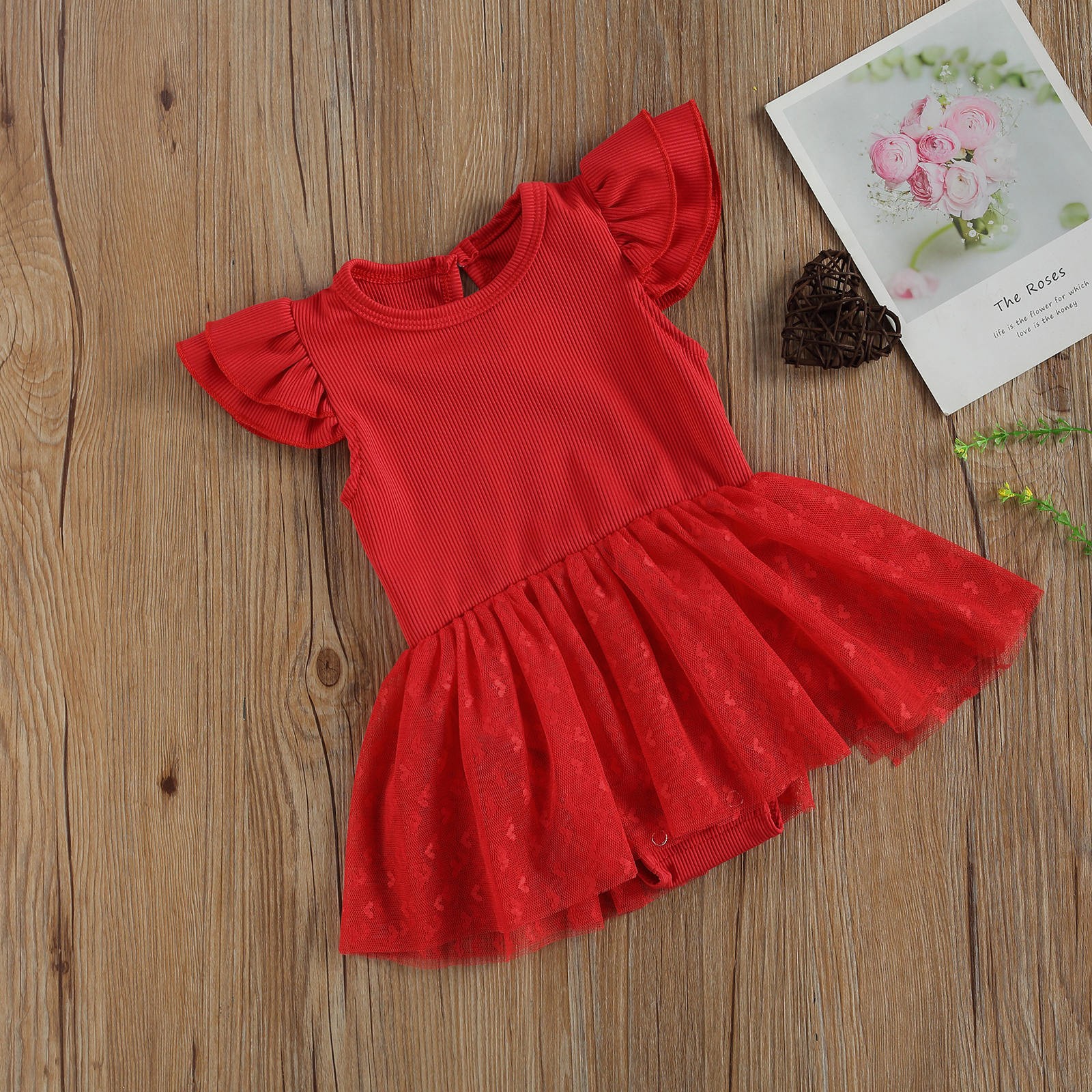 Ma & Baby- Newborn 0-18 Months Summer Jumpsuit Valentine's Day Clothes Red Heart Printed Tulle Jumpsuit