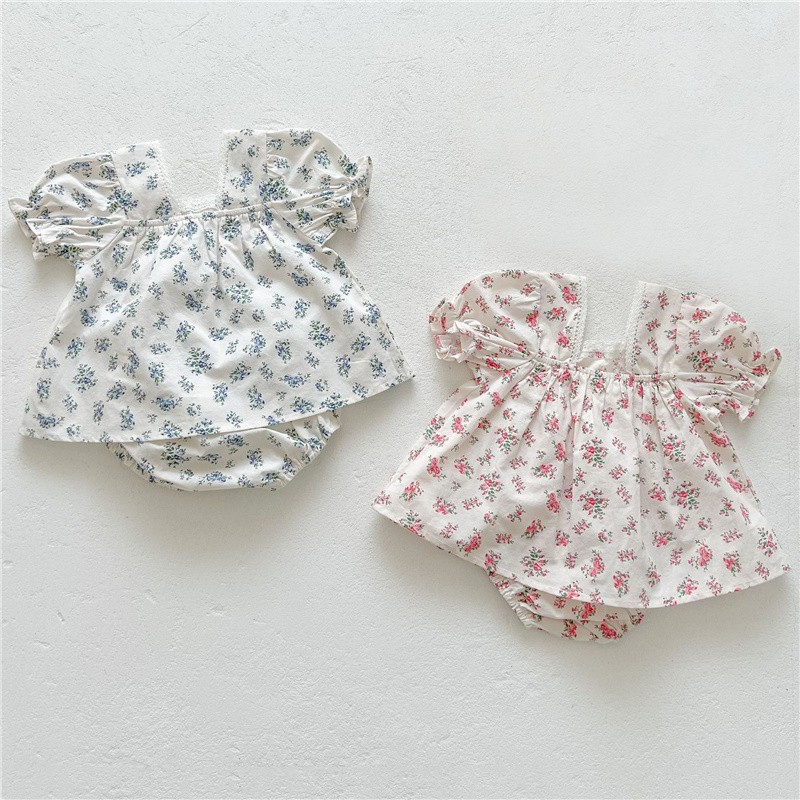 2pcs Newborn Summer Dress Infant Girls Vitage Clothes Baby Girl Floral Dress Floral Dress With Clothes For Newborn Girls 0-2Y