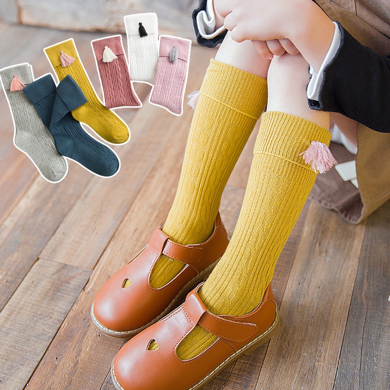 Pradka 2022 New Tassel Kids Socks Cotton Baby Toddler Knee High Socks Toddler Princess Girls Socks Children Clothing Accessories