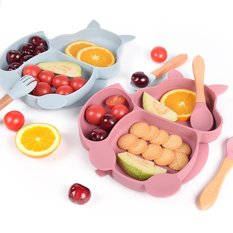 8pcs/set Baby Silicone Pacifier Bowl Plate Cup Bibs Spoon Fork Sets Children Non-slip Tableware Baby Feeding Dishes BPA Free