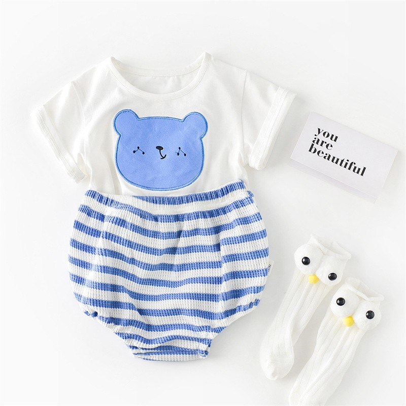 Infant clothing sets 2022 summer girl boy T-shirt shorts 2pcs suit baby kids outfits cartoon bear cotton baby clothes