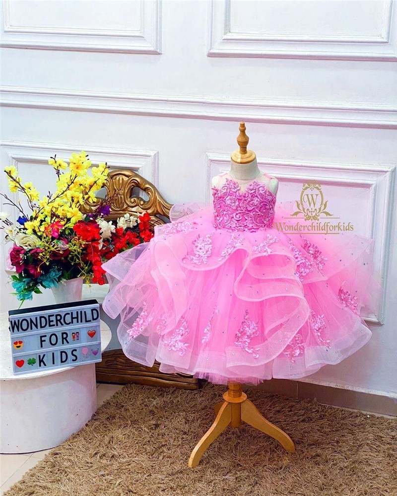 Kids Girls Princess Pink Evening Dress Tutu Dresses Baby Girl Clothes Long Dress Birthday Party Vestido Wear 1-14Years