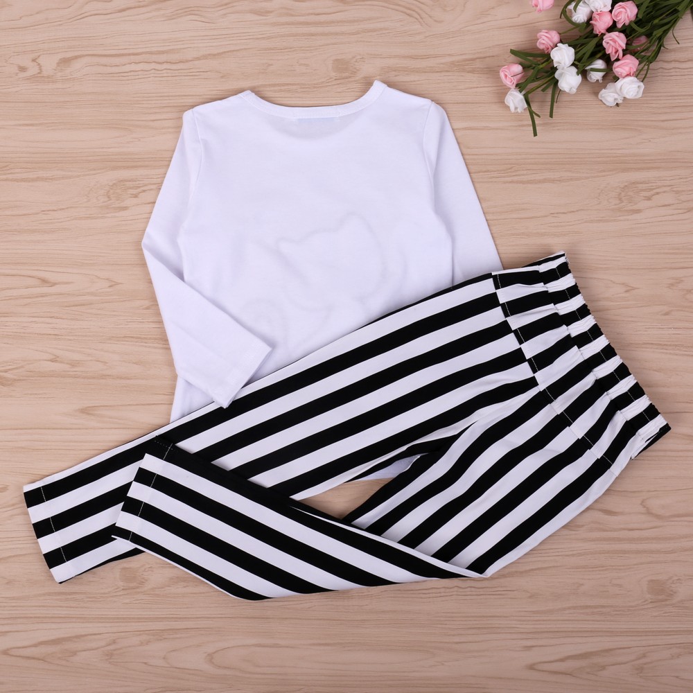 Spring Children Sportswear Clothing Sets White Dress + Striped Trousers 2 Pieces Sets Girl Kids Girls Clothes