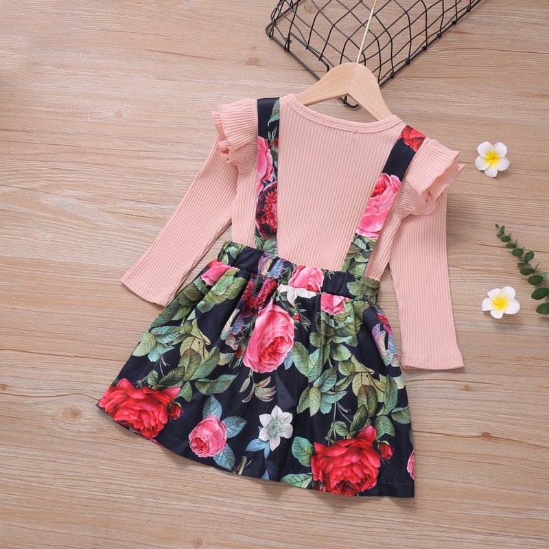 Spring Blouse + Flower Suspender Skirt 2pcs Toddlers Girl Newborn Baby Clothing Sets