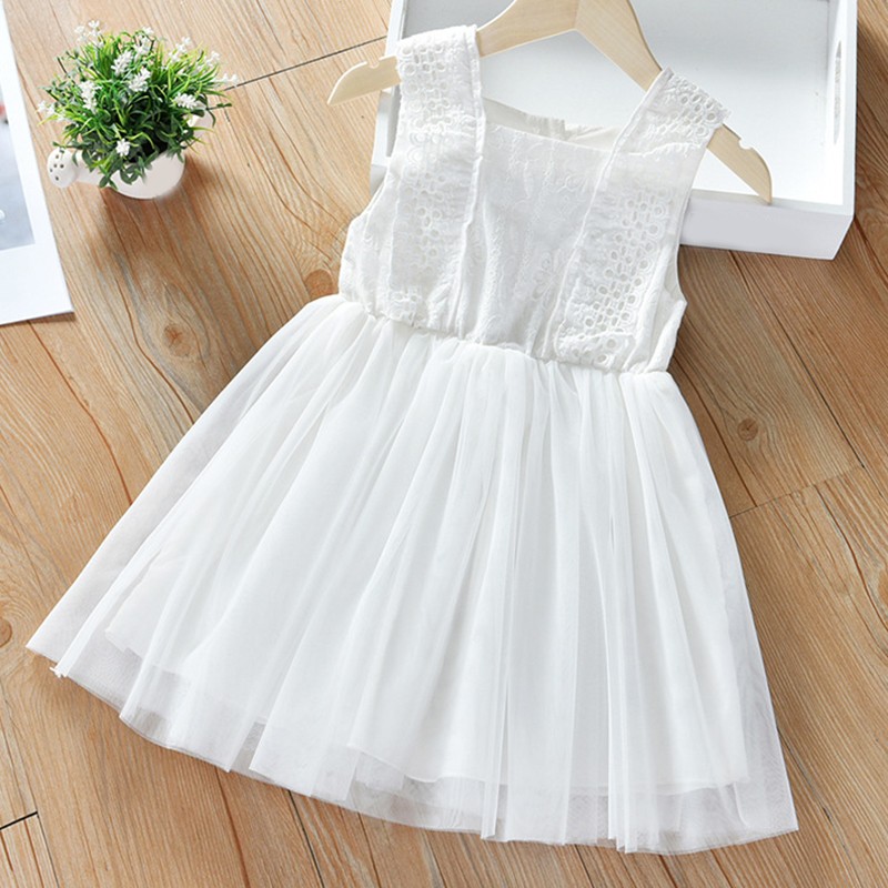 2022 new summer white mesh panel princess dress sleeveless evening dress baby dress children's clothing