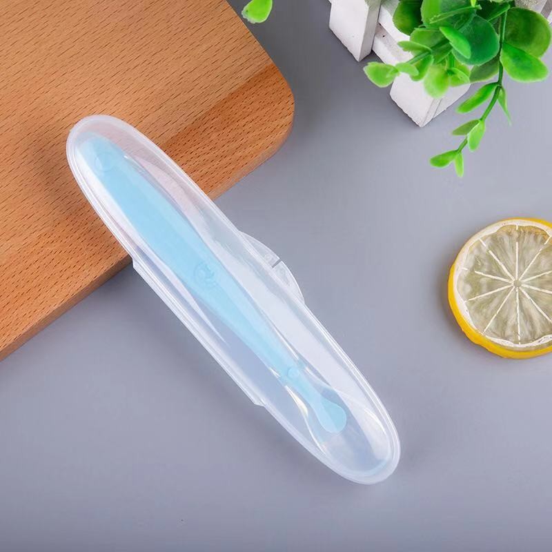 1pc Baby Feeding Spoon With Storage Box Non-slip Baby Training Spoon Food Grade Silicone Cute Baby Feeding Tableware