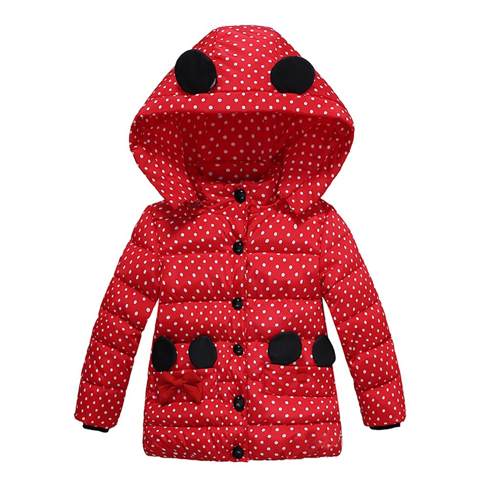 Infant Autumn Winter Jacket For Baby Girls Down Children Bowknot Outerwear Coats Dot Hooded Cotton Kids Clothes