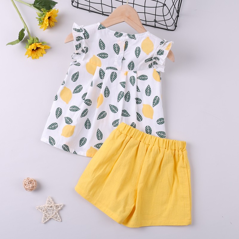 2022 New Summer Suit Clothing Sets Pattern Leaf Print Sleeveless Top+Pants 2pcs Kids Clothes Children's Clothing Girls Clothes