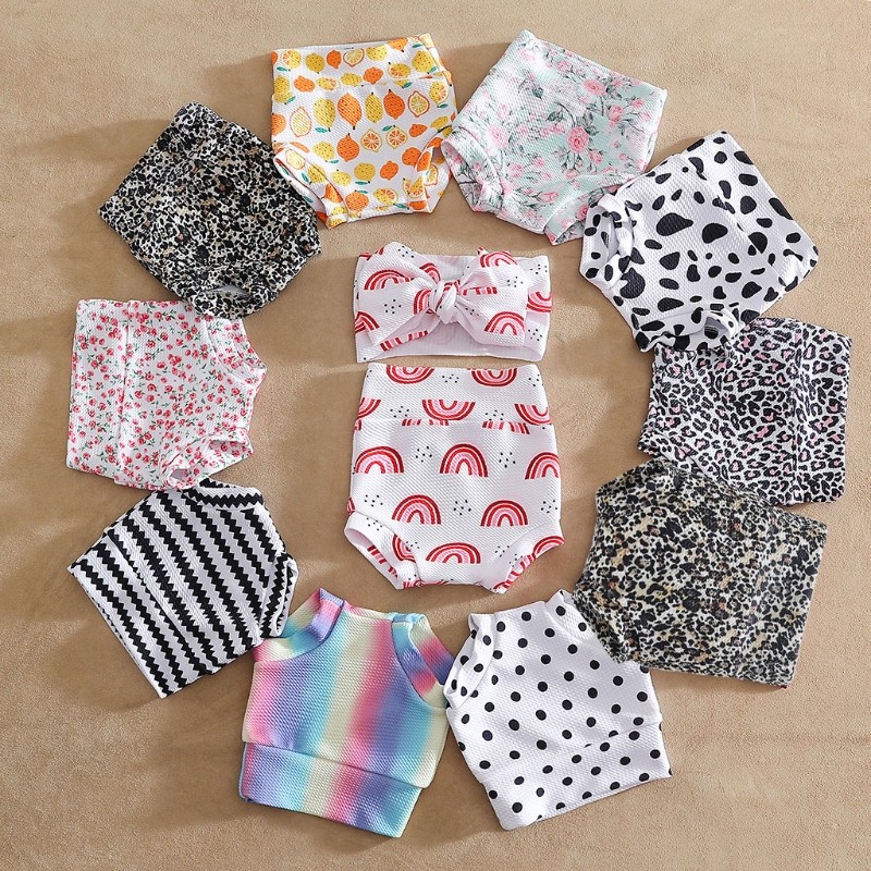 1 Set Baby Boy Baby Girls Pants Floral Dots Baggy Pants Bloomer Princess Diaper Cover and Bowknot Headband Set