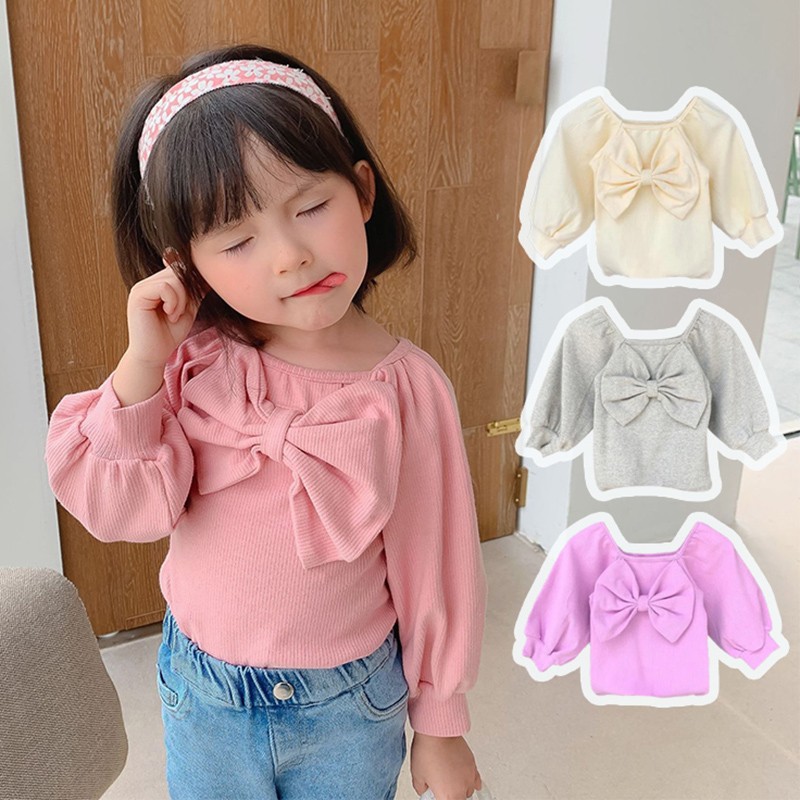 Spring Autumn Kids Girl T-shirt Children Girls Bow Casual Top Sweet Baby Clothes Toddler Long Sleeve Fashion Top