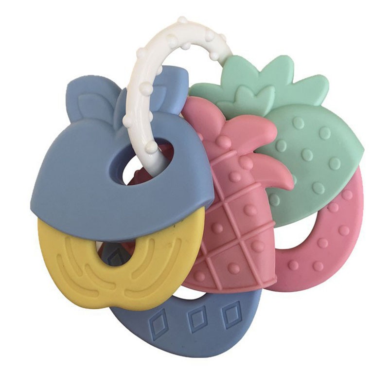 Baby Fruit Pattern Soft Rubber Rattle Toy Teether Newborn Chews Food Grade Silicone Teething Infant Training Bed Toy Chewing Baby Toys