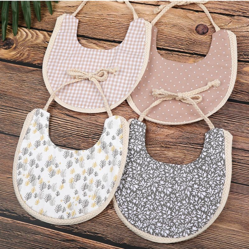 New Infant Baby Girl Boy Bib Baby Boy Dinner Feeding Tassel Double Deck Cotton Linen Burp Cloths Saliva Towel