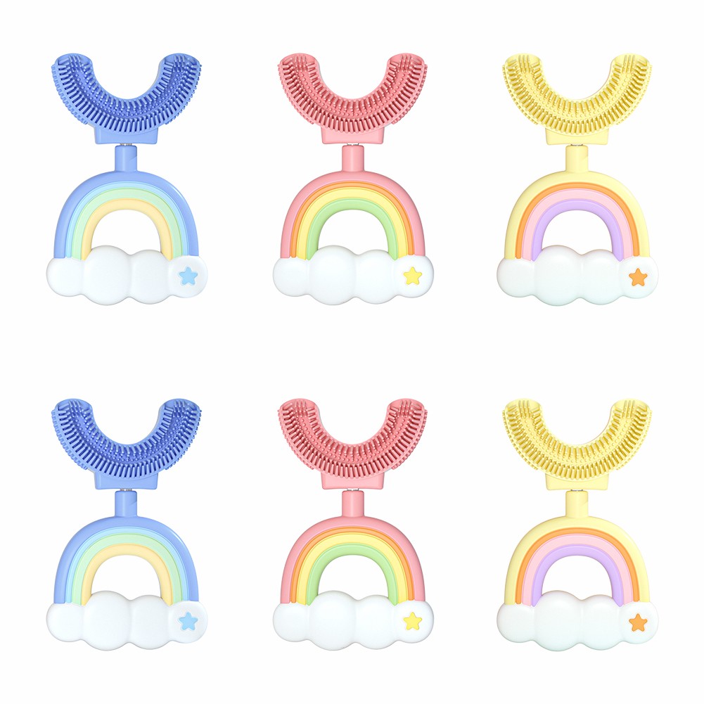 Children Silicone Toothbrush U Shape Rainbow Clouds 360 Degree Soft Teeth Brushing 2 - 12Y Toddlers Oral Teeth Cleaning