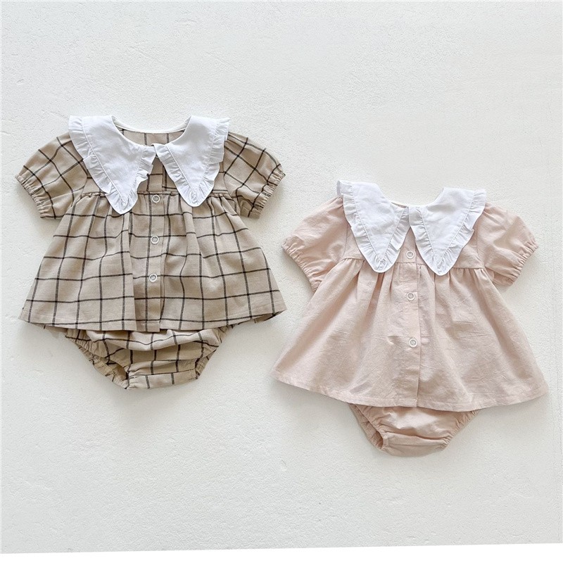 Summer Baby Girls Clothes Infant Girls Suit Baby Girls Short Sleeve Blouse Tops + Bloomer 2pcs Fashion Kids Clothes