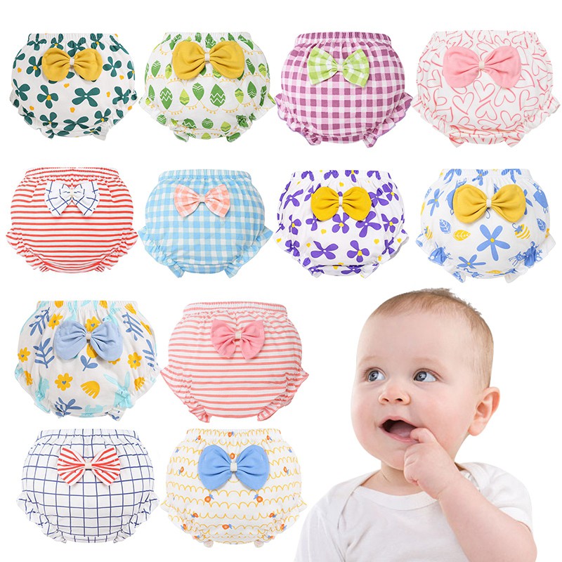 Cute Baby Pants Pants Bow Cloth Diaper Reusable Infant Cotton Nappy Cloth Kids Training Pants Wear Outside for 1-3 Y