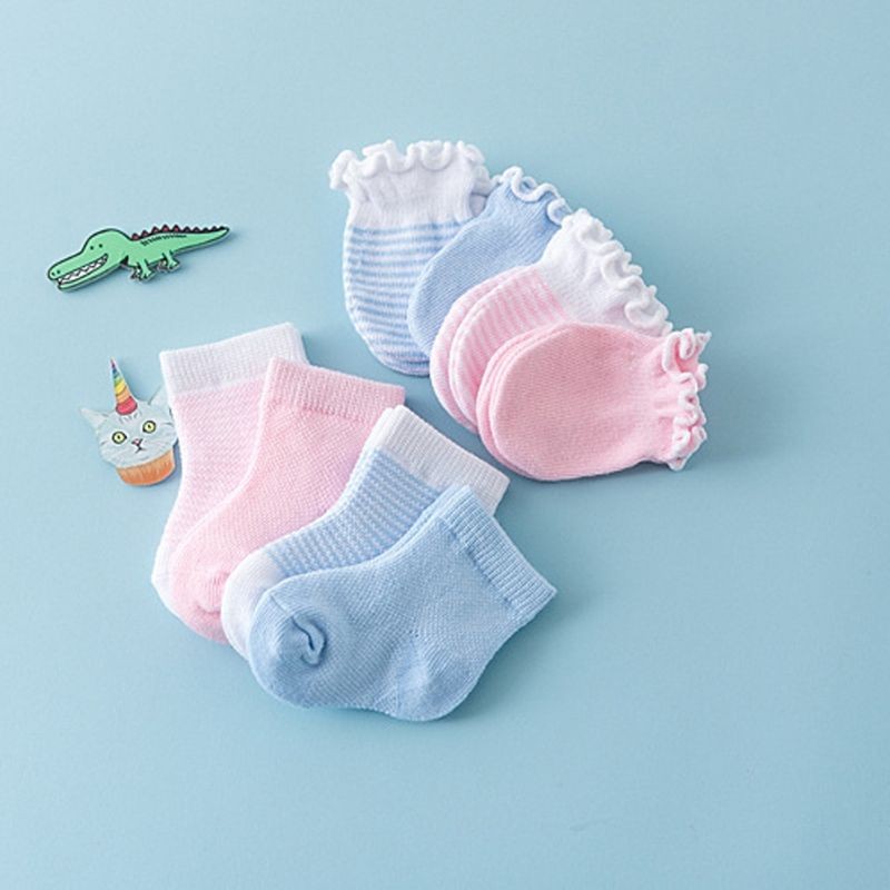 4 Pairs/Set Newborn Baby Socks Gloves Anti-scratch Breathable Gloves Stocking