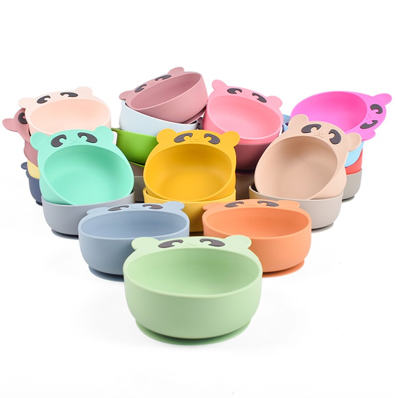 Children's silicone bowl spoon and fork set baby cartoon bear suction cup anti-drop complementary food bowl children's plate dishes