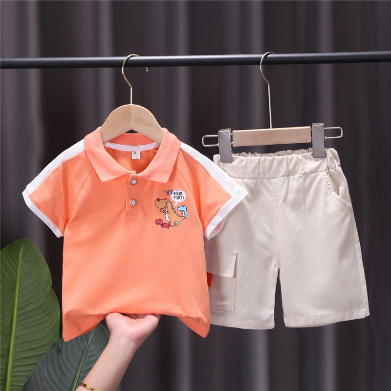 2022 New Baby Summer Sportswear Children Boy Girls Cartoon T-shirt Shorts 2pcs/set Kids Infant Dinosaur Toddler Cocoa Suit