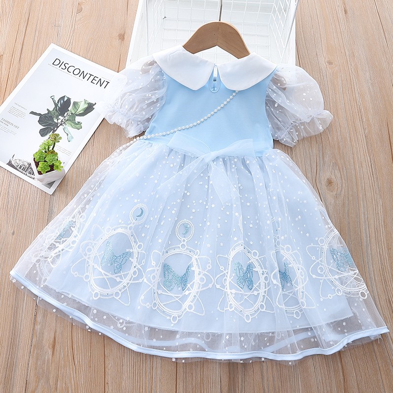 Summer Korean Lovely Lace Elsa Frozen Baby Clothes Short Sleeve Princess Dress Birthday Party Little Girls Costume Vestidos