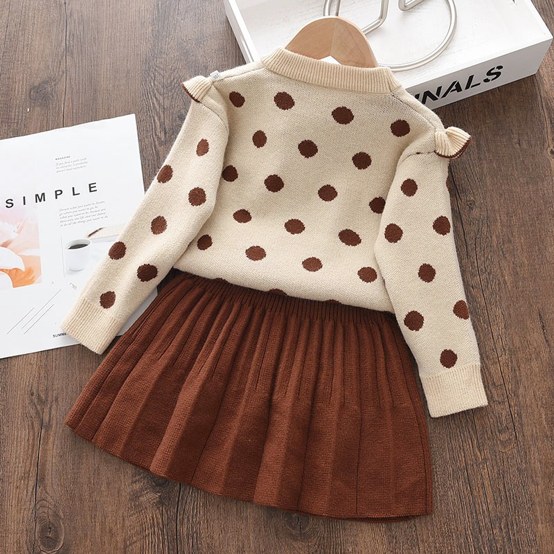 Menoea Christmas Girls Clothes Sets For Kids Knitted Winter Dots T-shirts Skirt 2pcs Suits Ruffles Christmas Vestidos Children Clothes