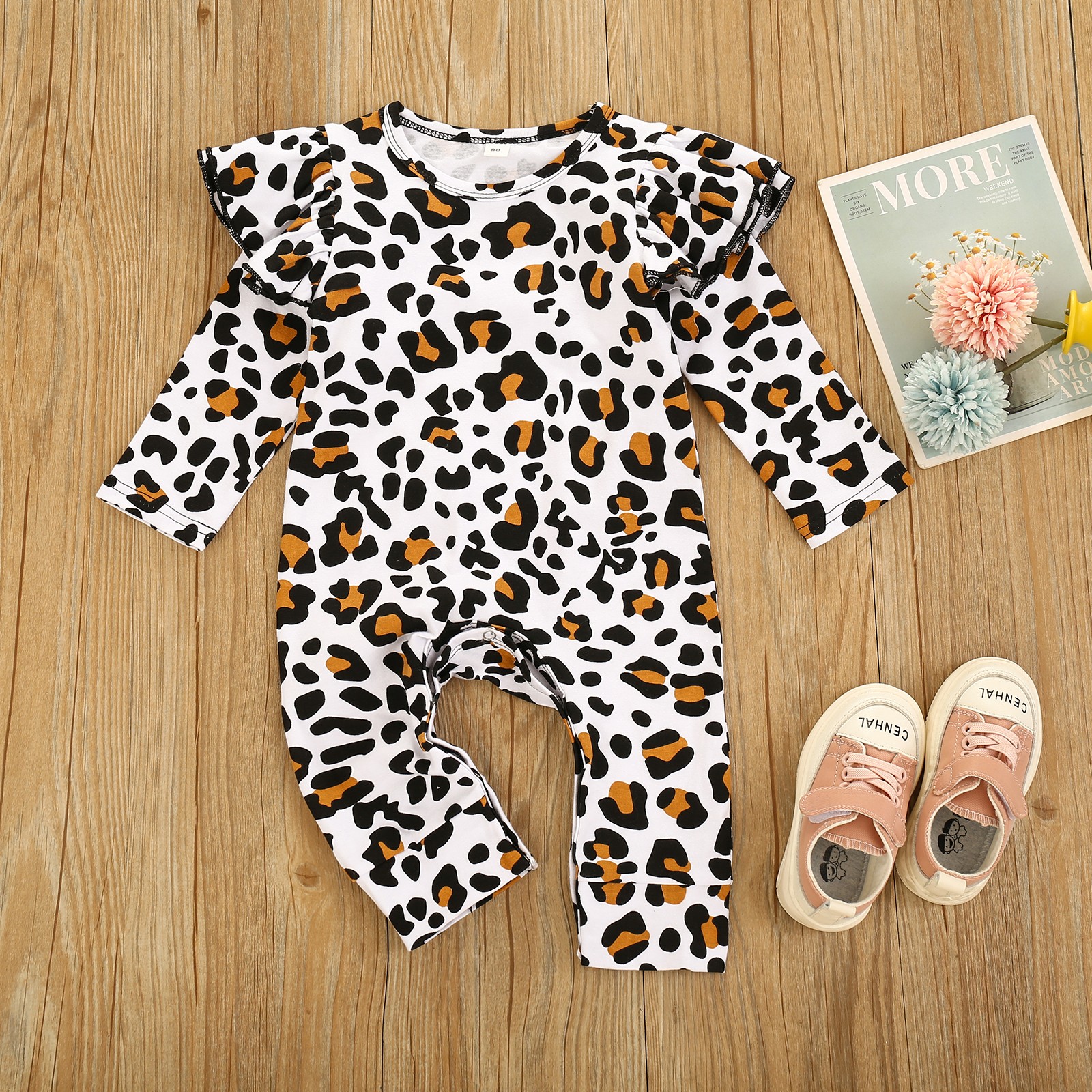Ma and Baby 0-24M Spring Autumn Newborn Infant Baby Girl Leopard Jumpsuit Ruffles Romper Long Sleeve Clothes Baby Costumes
