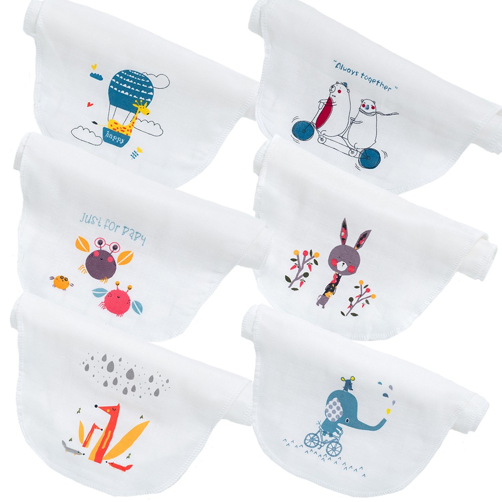 6pcs Baby Sweat Towel 100% Cotton Yarn Kids Absorbent Towel Cushion Children Cartoon Pull Washable Soft