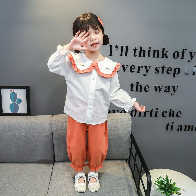 Baby Girl Clothes Sets Toddler 2022 Fashion Infant Spring Autumn 2pcs Sweet Clothes Solid Doll Collar Shirt+Pants Baby Tracksuit