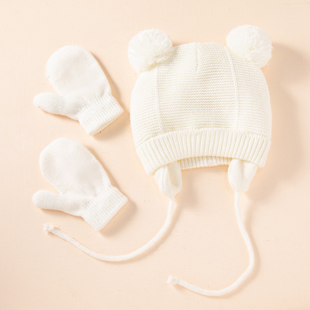 Winter Protection Baby Hats Kids Autumn Warm Knitted Winter Hat Newborn Baby Cute Gloves Hats For 6-48 Months