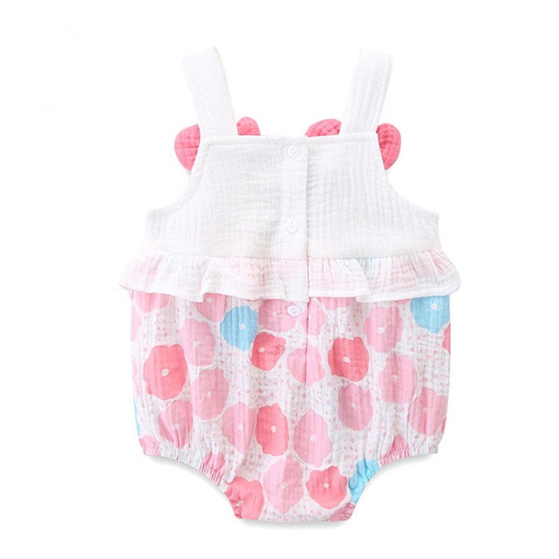 LAUDKA 0-24M Summer Newborn Girls Underwear Baby Jumpsuits Printed Bowknot Cotton Princess Party Clothes For Newborn Baby 2022