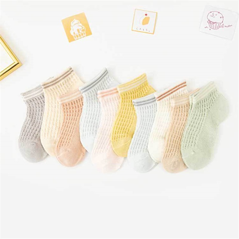 10 Pairs 3-15Y Baby Socks Summer Thin Cotton Short Mesh Children Socks Cute Breathable Jacquard Solid Socks Girl Boy Accessories