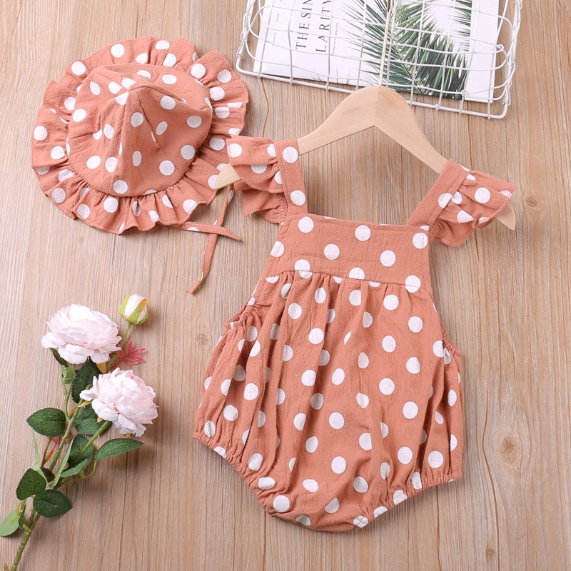 Sodawn-Baby Summer Baby Jumpsuit, Baby Clothes with Dotted Cotton Belts, with Hats, 0-24 Months, New Set