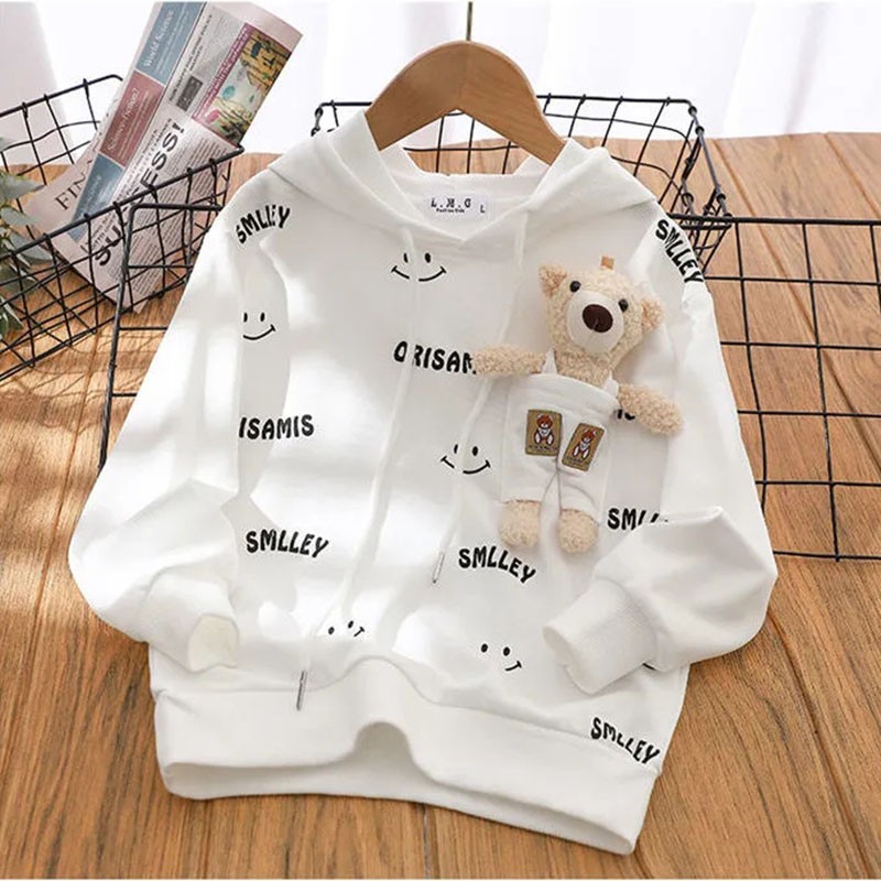 Spring and autumn cotton blend girls hoodie new 2022 Korean version sweet little bear style print casual children's clothing