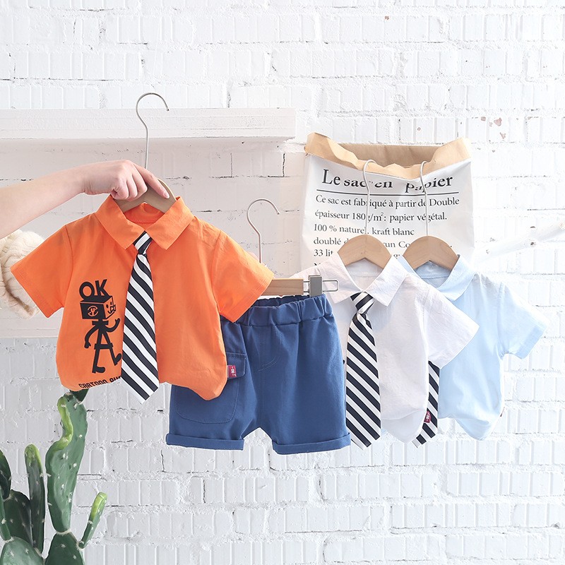 Summer Cotton Baby Boy Clothing Sets Infant Birthday Formal Party Clothes Suit T-shirt Pant Children's Clothing