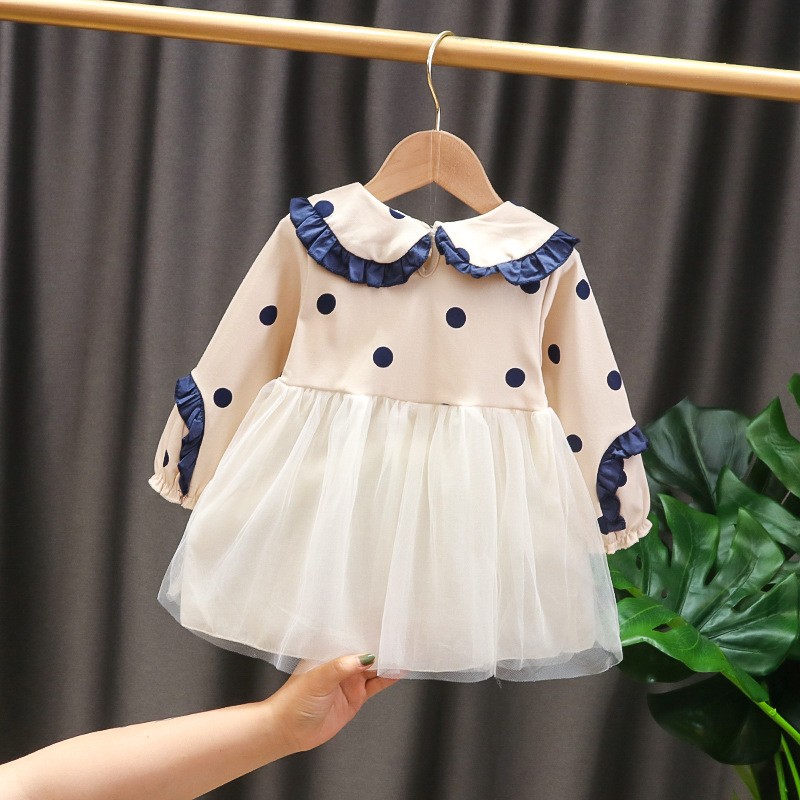 Cute Soft Cotton Baby Girls Clothes Doll Collar Polka Dot Embroidery Mesh Stitching Kids Picnic Birthday Special Offer