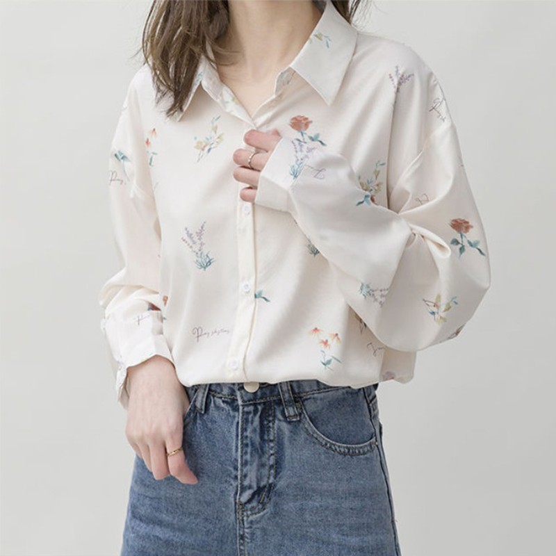 Sweet Flower Summer White Shirt Women Blouse Design Top Elegant Outerwear Long Sleeve Chiffon Female Shirt FLL0803