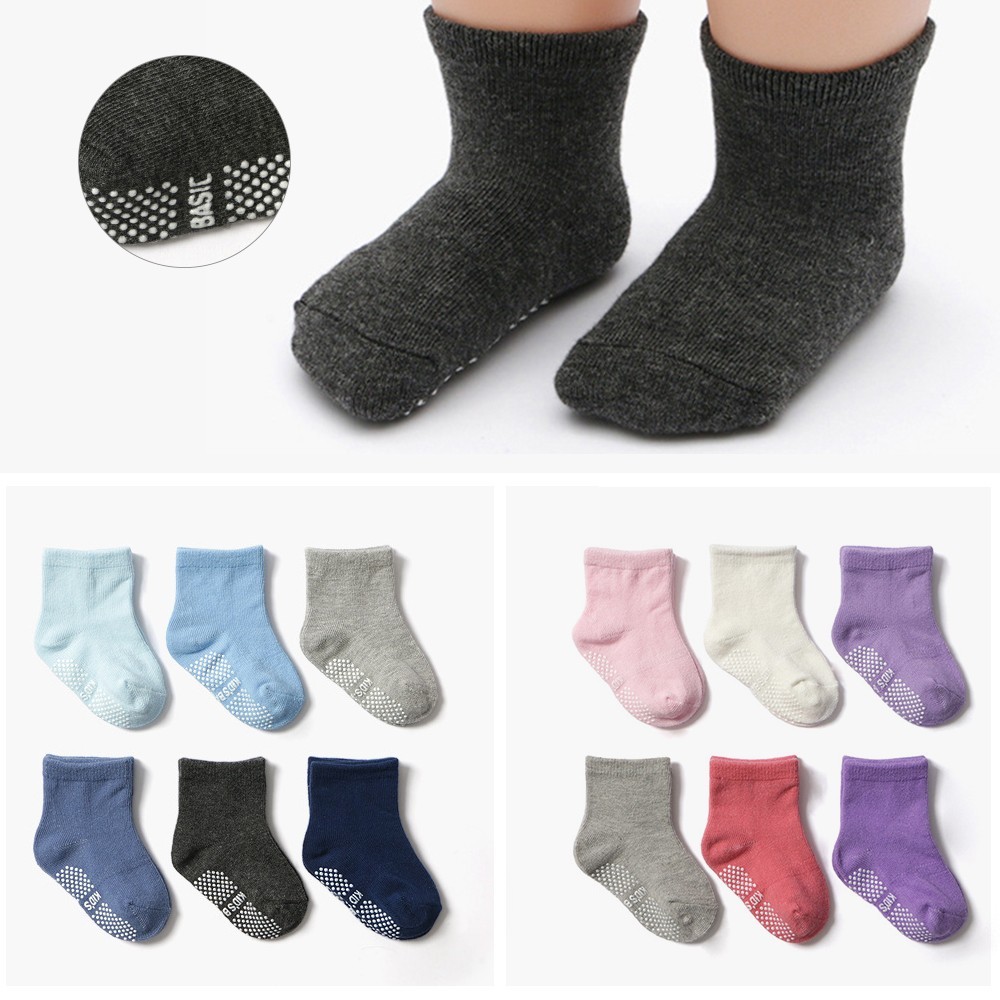 Boys and Girls 6 Pairs Socks 0-6 Years, Cotton, Kids, Non Slip, Short Cut, Elastic Grips, Four Seasons