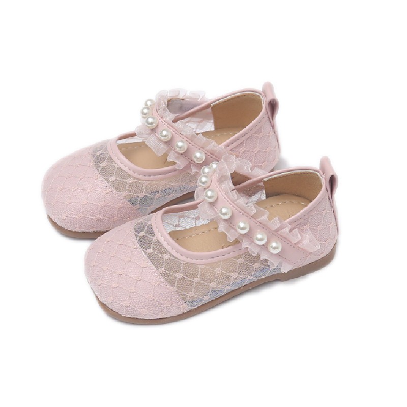 Girls Sandals Child Fashion Princess Pearl Net Surface Girls Shoes 2022 Pupils New Comfortable Single Shoes Baby Princess