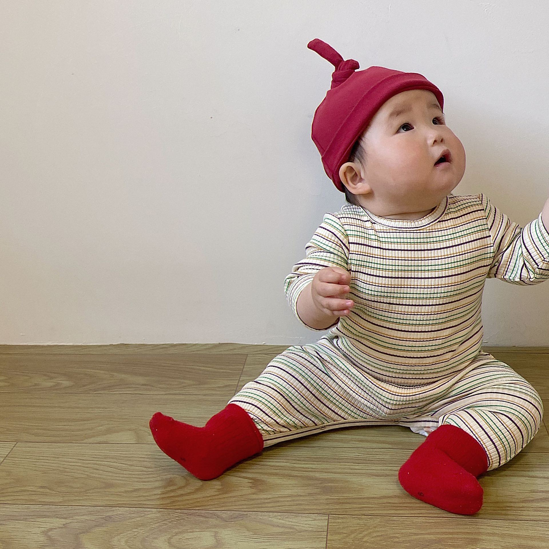 New Spring 2021 Baby Elastic Rompers Long Sleeve Striped Jumpsuit Baby Girls Cotton Clothes 0-24M