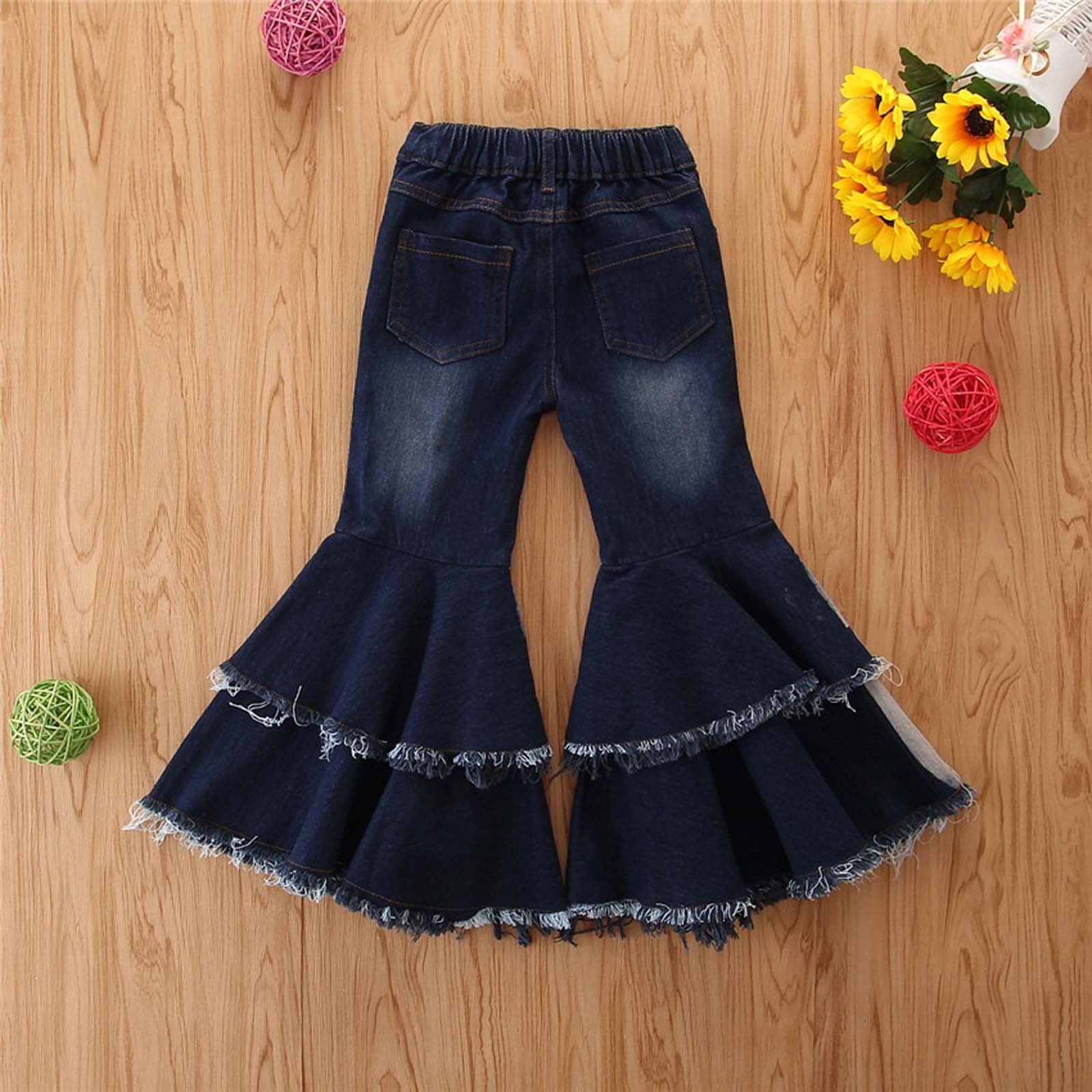 Spring Autumn Kids Girls Jeans Casual All-match Trumpet Jeans Flared Pants Children Pants Outfits Kids Clothes 2-7 Years