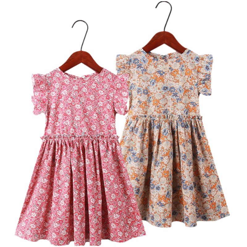 Girl Summer Dress 2022 New Casual Princess Dress Retro Small Floral Kids Dress Vestido 3-14Y G0005