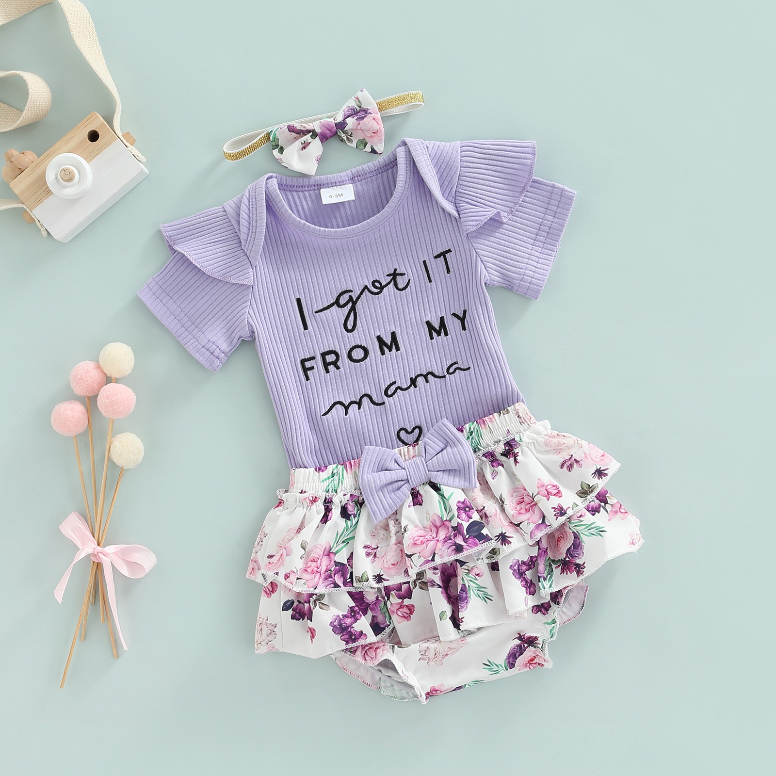 Ma&Baby 0-18M Newborn Infant Baby Girls Clothes Set Summer Letter Romper Floral Shorts Outfits Costumes D01