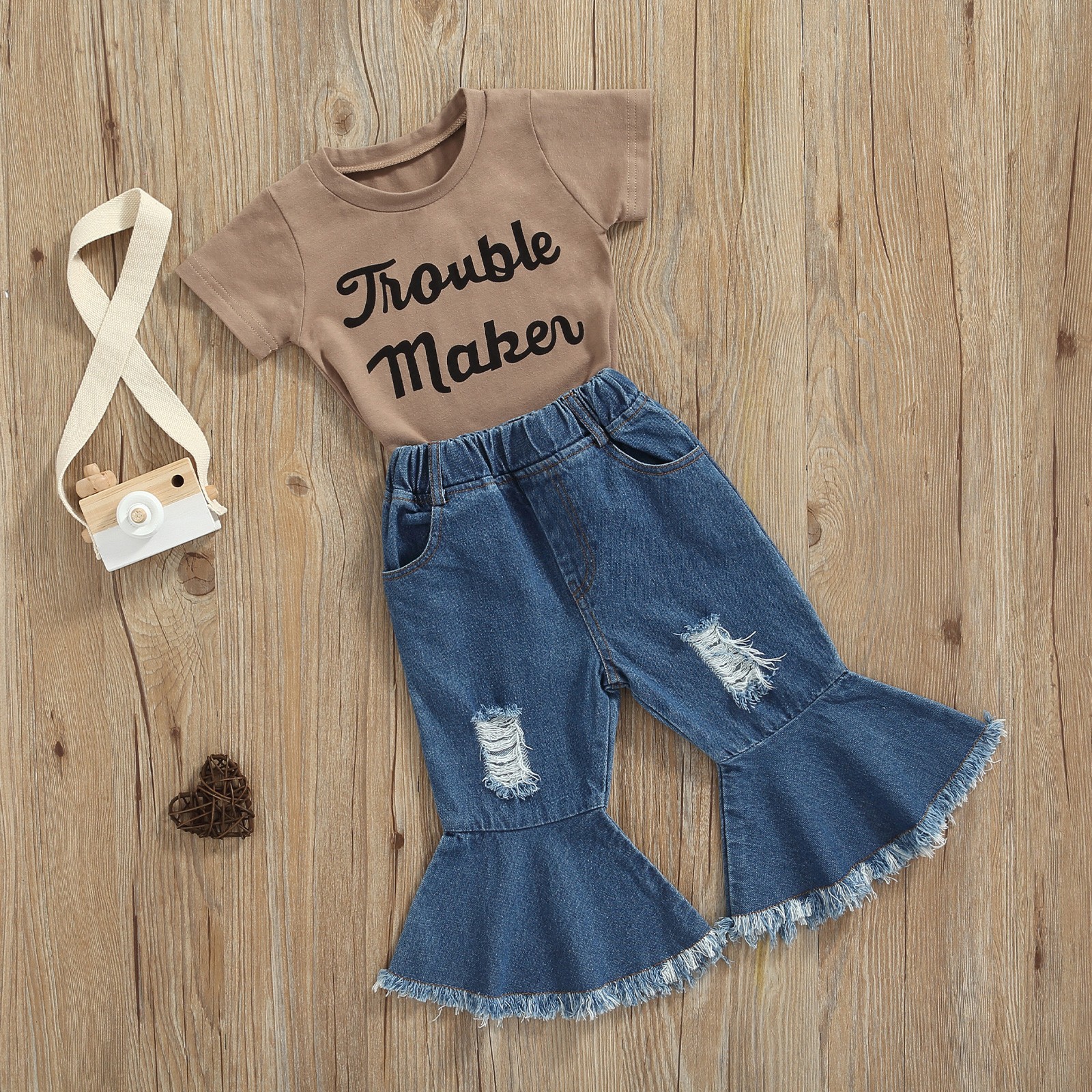 Ma & Baby 1-6Y Baby Boy Girls Clothes Set Summer Letter T-shirt Flare Pants Outfits Costumes D01