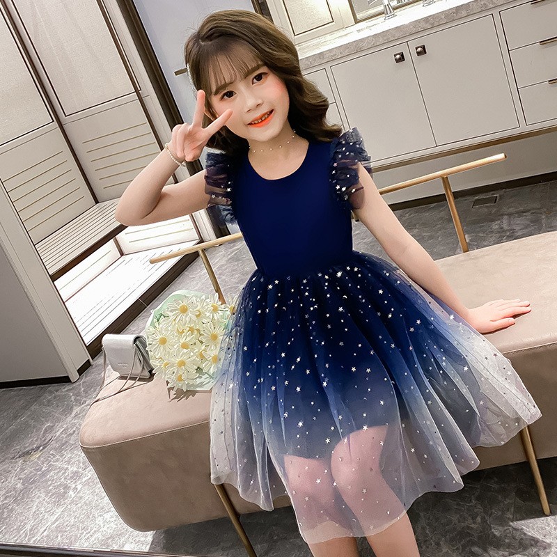 4-12Y Summer Kids Dresses for Girls Mesh Girl Dress Baby Sequin Gradient Party Vestidos Toddler Princess Dress Girl Kids Costume