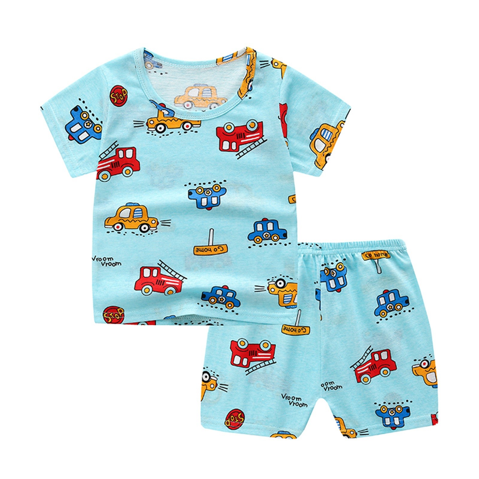 0-5Y Summer Children Set Toddler Kids Baby Boys Girls Short Sleeve Cartoon Prints Tops T-shirt Shorts Outfits