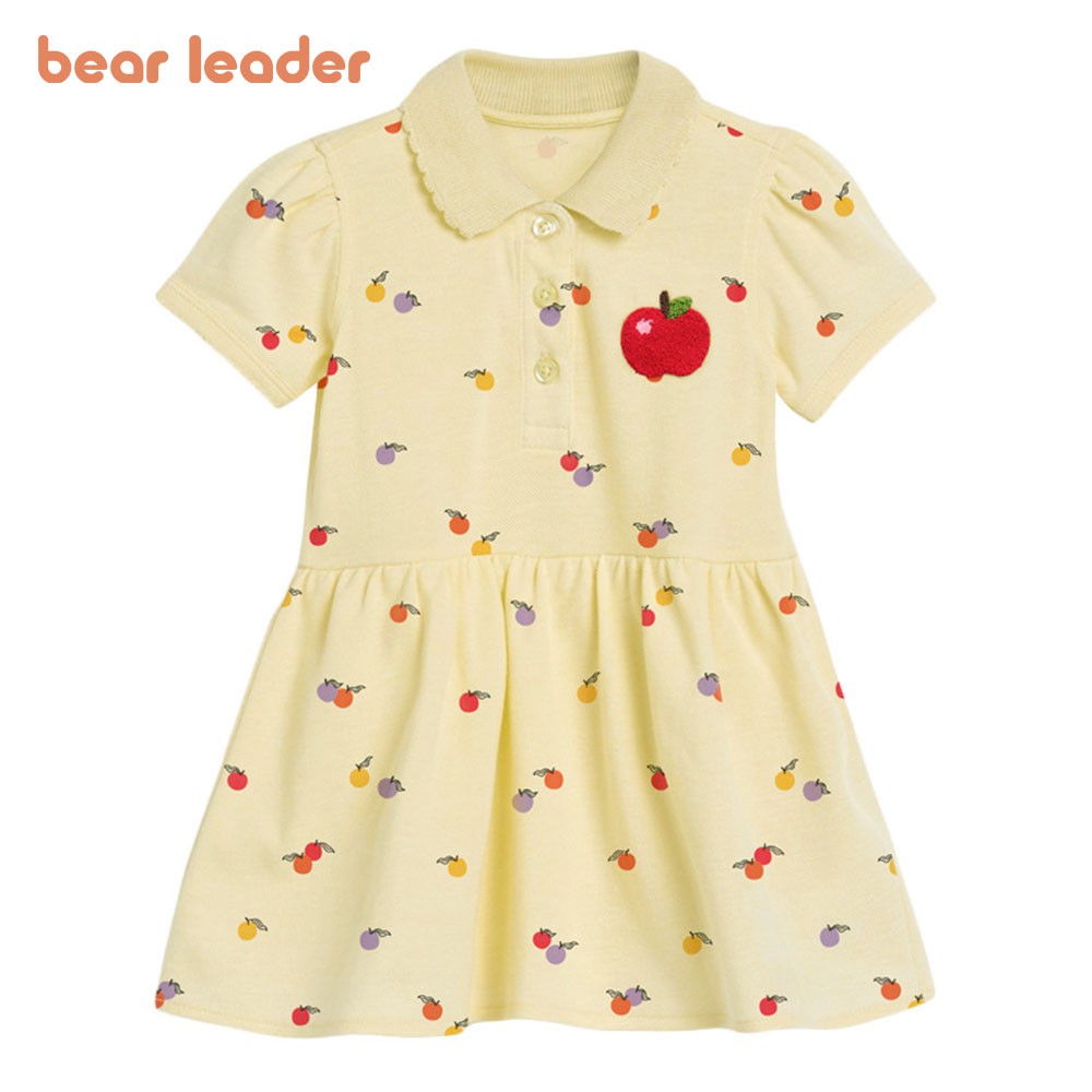 Bear Leader Kids Girls Cotton Fruit Print Dress Short Sleeve Girls Party Dresses Casual Girls Clothes