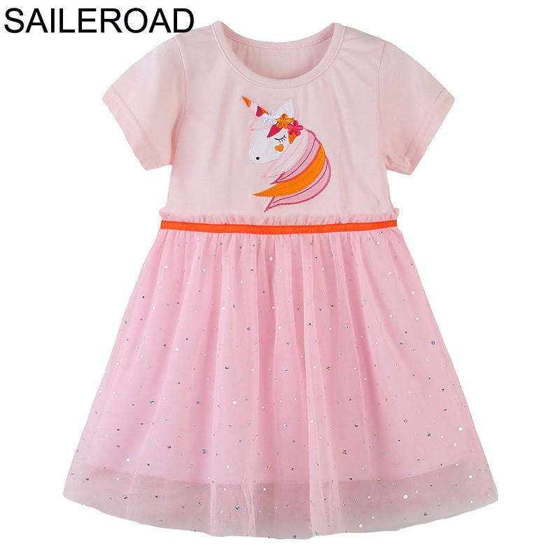 Glieroad 2-8 Years Baby Girls Cute Unicorn Princess Dress Girl Summer Short Sleeve Dresses Kids Clothes Children Suits