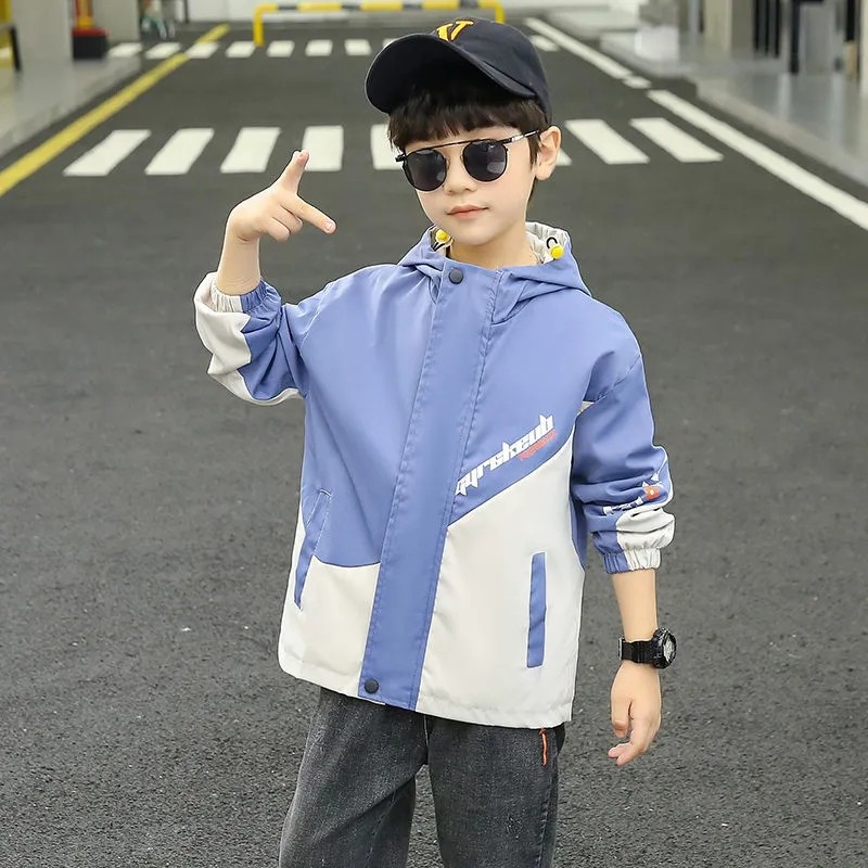 Spring autumn polyester jacket for boy new 2022 Korean version trendy cool fashion hooded windbreaker casual children's clothing