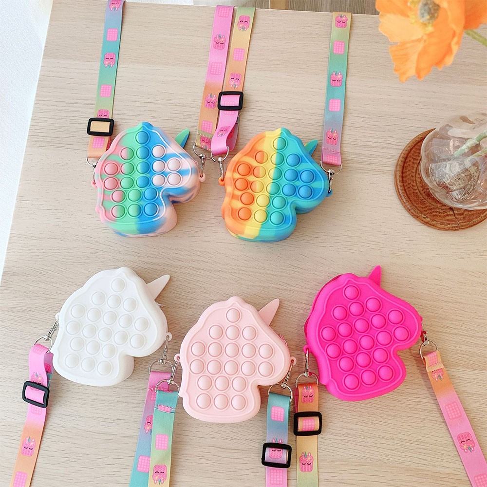 Bear Leader Unicorn Silica Gel Children Crossbody Coin Purse Portable Card Bag Push Bubble Anti-stress Reliever Fidget Toys Kids