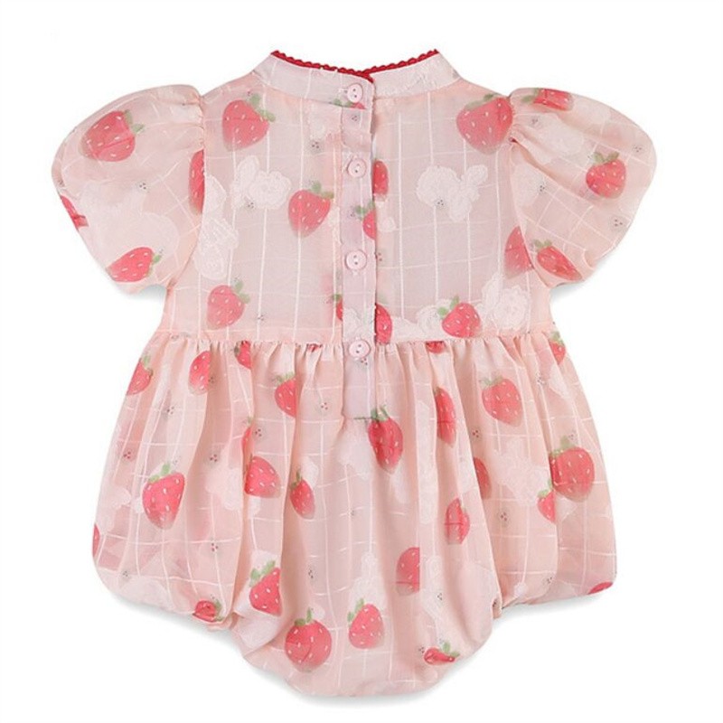 LAUDKA Summer 0-24M Girls Cotton Strawberry Print Underwear Infant Princess Jumpsuit Summer Chinese Style Lace Clothes 2022